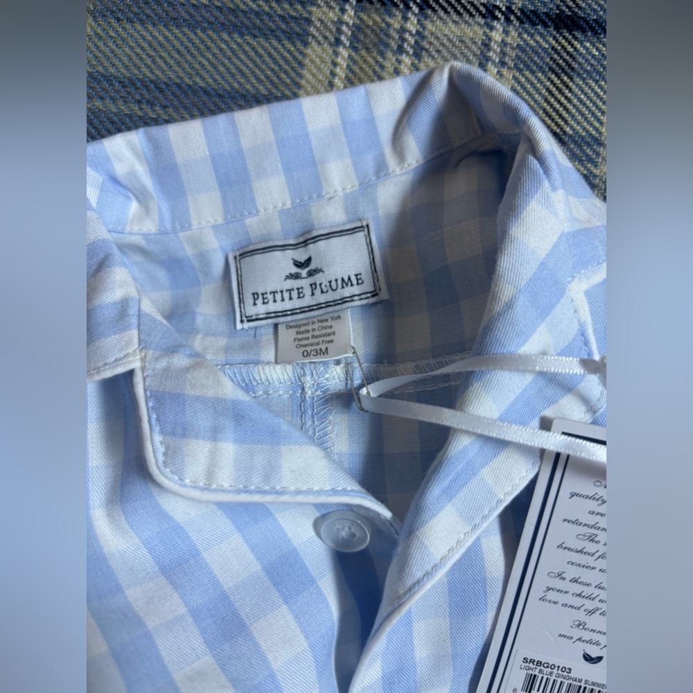 Petite Plume Light Blue Gingham Summer Romper 0/3 NWT - Picture 7 of 9